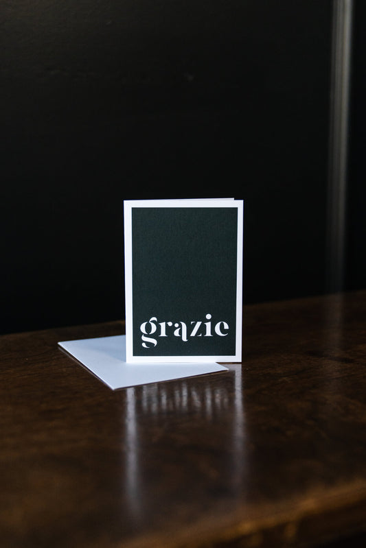 Black and White Grazie Italian Thank you Card